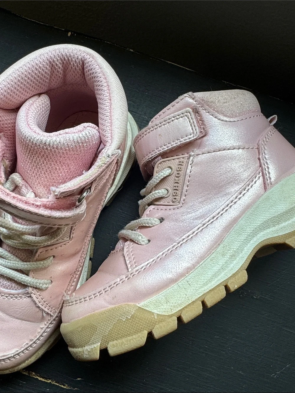 OshKosh B'gosh pink metallic hiker lace up boots  with Velcro strap size 10 kids